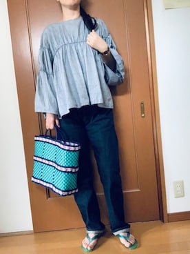 「アイテム（ビーチサンダル、ブルー系）」を使った、Nonomisakuさん（レディース・170cm）の夏コーディネート