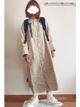 「秋のカフェオレコーデ」｜「アイテム（シャツワンピース）」を使った、SHIOさん（レディース・158cm）の秋コーディネート