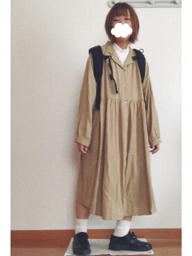 「秋冬」｜「アイテム（シャツワンピース）」を使った、SHIOさん（レディース・158cm）の秋コーディネート