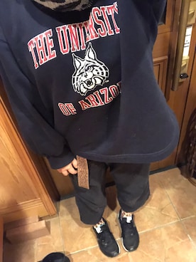 「GU（ジーユー）のアイテム（スウェット、ブラック系）」を使った、ひひひさん（レディース・153cm）の冬コーディネート