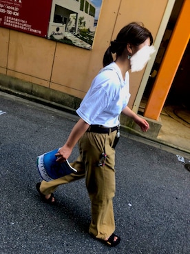 「KANGOL（カンゴール）の【KANGOL / カンゴール】ワンポイントロゴ刺繍デザイン Tシャツ（Tシャツ/カットソー、ホワイト系）」を使った、ひひひさん（レディース・153cm）の夏コーディネート