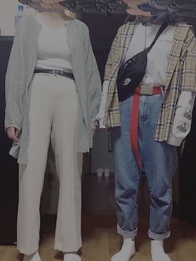 「WEGO（ウィゴー）のWEGO/ハーフスリーブルーズシャツ（シャツ/ブラウス、ベージュ系）」を使った、ひひひさん（レディース・153cm）の夏コーディネート