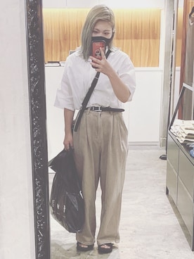 「WEGO（ウィゴー）のWEGO/ハーフスリーブルーズシャツ（シャツ/ブラウス、ホワイト系）」を使った、ひひひさん（レディース・153cm）の夏コーディネート