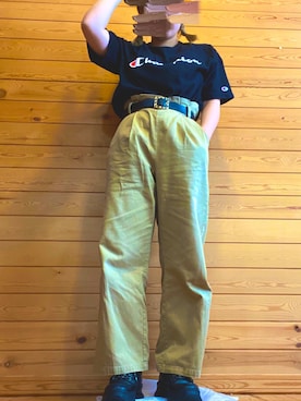 「古着のアイテム（パンツ、ベージュ系）」を使った、ひひひさん（レディース・153cm）の夏コーディネート