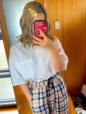 「WEGO（ウィゴー）のWEGO/ハーフスリーブルーズシャツ（シャツ/ブラウス、ベージュ系）」を使った、ひひひさん（レディース・153cm）の夏コーディネート