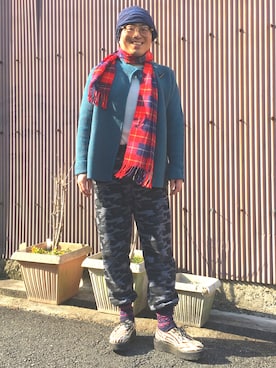 「DAISO（DAISO）のアイテム（帽子）」を使った、しゃちさん（メンズ・174cm）の冬コーディネート