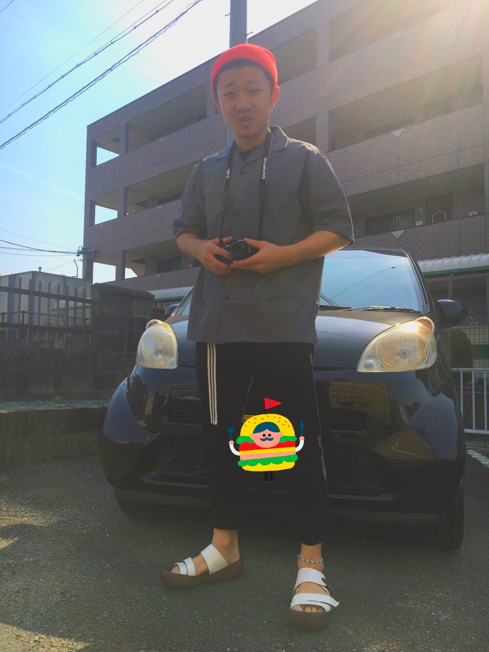 「動物園、東山動物園、真夏日、adidas、WEGO、old navy、リゲッタカヌー、RegettaCanoe、olympus、激安コーデ」｜「adidasのadidas Originals / WOVEN LOGO BEANIE（ニットキャップ/ビーニー、レッド系）」を使った、яемаさん（メンズ・168cm）の春コーディネートの1枚目の写真