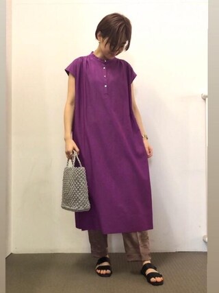美品♪ビューティーアンドユース◆スタンドカラーギャザーフレンチスリーブワンピース 美品♪ビューティーアンドユース◇スタンドカラーギャザー