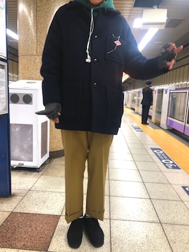 「DANTON（ダントン）のアイテム（ピーコート）」を使った、ittoさん（メンズ・180cm）の冬コーディネート