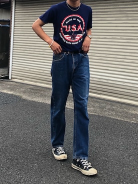 「505」｜「アイテム（スニーカー）」を使った、ittoさん（メンズ・180cm）の夏コーディネート