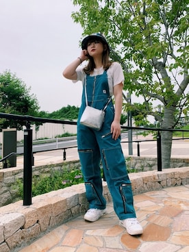 「stussy」｜「アイテム（オールインワン・サロペット）」を使った、KOHARUさん（レディース・157cm）の夏コーディネート