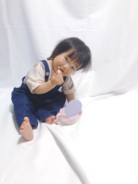 「西松屋（ニシマツヤ）のアイテム（サロペット/オーバーオール）」を使った、mitoさん（キッズ・80cm）の春コーディネート