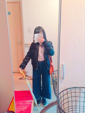 「SPINNS（スピンズ）のアイテム（トップス、ピンク系）」を使った、なつこさん（レディース・152cm）の冬コーディネート