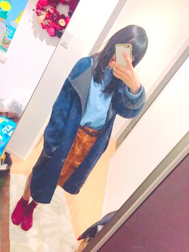 「AS KNOW AS plus（アズノゥアズプラス）のアイテム（トップス、ブルー系）」を使った、なつこさん（レディース・152cm）の冬コーディネート