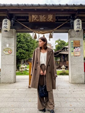 「日系极简」｜「アイテム（チェスターコート）」を使った、Yumiゆみさん（レディース・159cm）の秋コーディネート
