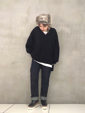 「Casselini（キャセリーニ）のアイテム（キャップ）」を使った、mirei21さん（レディース・150cm）の冬コーディネート