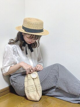 「kaorinomori（カオリノモリ）のアイテム（ハット、ベージュ系）」を使った、mi🧸さん（レディース・156cm）の秋コーディネート