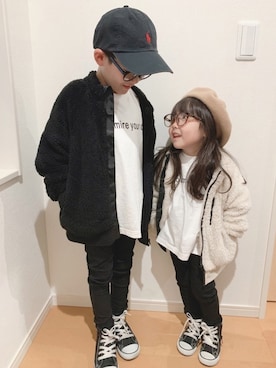 「BRANSHES（ブランシェス）のアイテム（その他アウター）」を使った、RMRさん（キッズ・110cm）の秋コーディネート