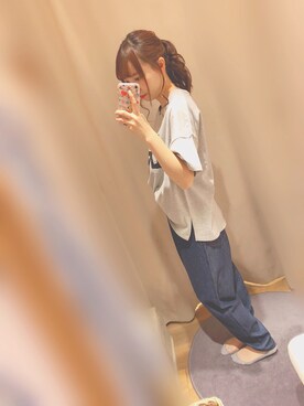 「Lee（リー）のアイテム（T Shirts、グレー系）」を使った、りーさん（レディース・153cm）の夏コーディネート