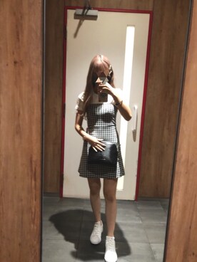 「H&M（エイチ・アンド・エム）のアイテム（One piece dress、ブラック系）」を使った、りーさん（レディース・153cm）の夏コーディネート