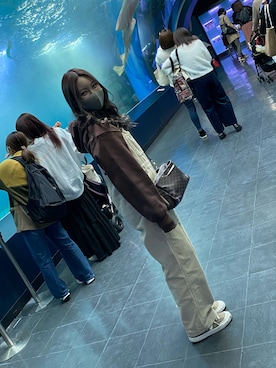 「GU（ジーユー）のアイテム（Hoodies、ブラウン系）」を使った、りーさん（レディース・153cm）の冬コーディネート