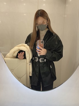 「GU（ジーユー）のアイテム（Outerwear、ブラック系）」を使った、りーさん（レディース・153cm）の冬コーディネート