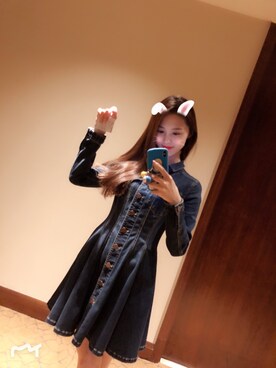 「FLYING TIGERS（フライングタイガー）のアイテム（スカート）」を使った、神仙婕婕さん（レディース・165cm）の秋コーディネート