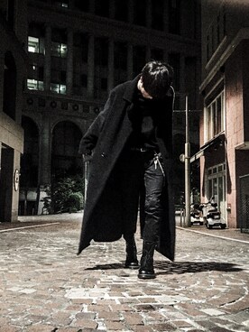 「Yohji Yamamoto（ヨウジヤマモト）のアイテム（チェスターコート）」を使った、HAYATEさん（メンズ・169cm）の秋コーディネート