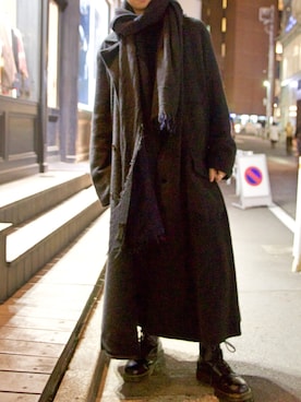 「Yohji Yamamoto（ヨウジヤマモト）のアイテム（チェスターコート）」を使った、HAYATEさん（メンズ・169cm）の秋コーディネート