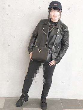 「GUコーデ」｜「アイテム（ライダースジャケット）」を使った、たかゆーさん（レディース・153cm）の春コーディネート