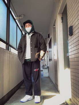 「UNUSED（アンユーズド）のアイテム（ナイロンジャケット）」を使った、mnkm_shuさん（メンズ・169cm）の冬コーディネート