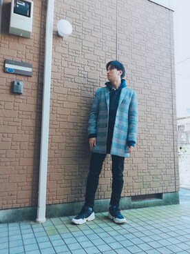 「INHERIT（インヘリット）のアイテム（チェスターコート）」を使った、YOUHEIさん（メンズ・175cm）の冬コーディネート