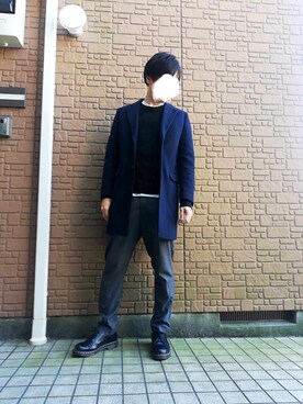 「EDIFICE（エディフィス）のアイテム（チェスターコート）」を使った、YOUHEIさん（メンズ・175cm）の冬コーディネート
