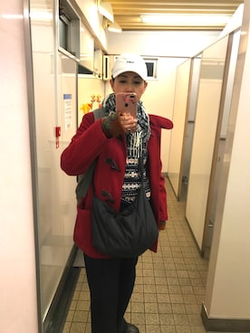 「アイテム（ダッフルコート、レッド系）」を使った、agnesさん（レディース・168cm）の秋コーディネート