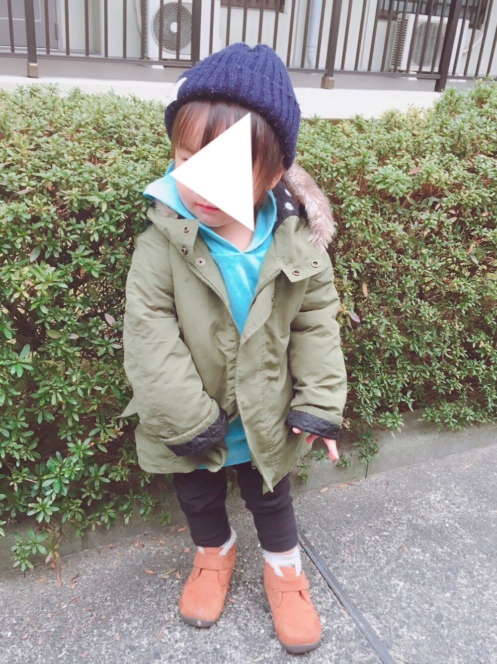「キッズファッション、男の子コーデ、1歳9ヶ月、おしゃれさんと繋がりたい、フォローミー」｜「Babiesrusのアイテム（ジャケット/アウター、グリーン系）」を使った、®︎etasさん（キッズ・80cm）の冬コーディネートの1枚目の写真