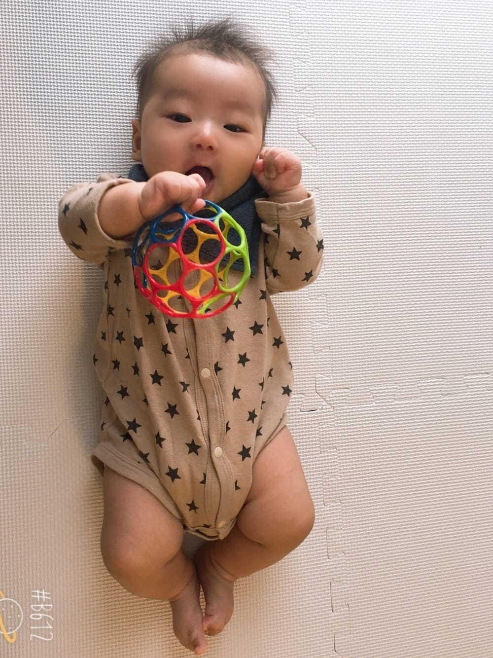 「西松屋、赤ちゃん、生後3ヶ月、ロンパース」｜「西松屋のアイテム（ロンパース、ブラウン系）」を使った、®︎etasさん（キッズ・70cm）の秋コーディネートの1枚目の写真