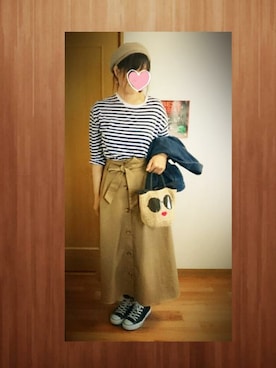 「こどもの日」｜「アイテム（ハンチング/ベレー帽）」を使った、OKURAさん（レディース・173cm）の春コーディネート
