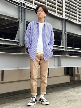 「SHIPS any（シップス エニィ）のアイテム（チノパンツ）」を使った、MEN'S STAFFさん（メンズ・177cm）の春コーディネート
