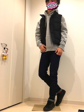 「RAGEBLUE（レイジブルー）のアイテム（ダウンベスト）」を使った、Taki(プチプラ)さん（メンズ・180cm）の冬コーディネート