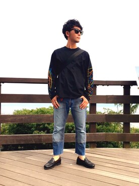 「CANTON（キャントン）のアイテム」を使った、鎌田琢也さん（メンズ・165cm）の夏コーディネート