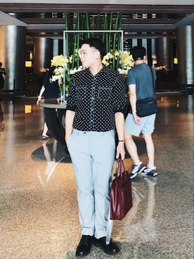 「VINTAGE（ヴィンテージ）のアイテム（クラッチバッグ）」を使った、Maxさん（メンズ・172cm）の夏コーディネート