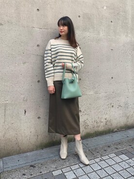 「BEAUTY&YOUTH UNITED ARROWS（ビューティーアンドユースユナイテッドアローズ）のBY フェイクレザータイトスカート ◆（スカート）」を使った、𝓝さん（レディース・161cm）の秋コーディネート