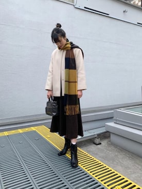 「アイテム（ノーカラーコート、ベージュ系）」を使った、𝓝さん（レディース・161cm）の秋コーディネート