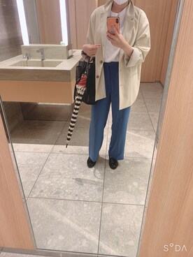 「UNIQLO（ユニクロ）のエアリズムコットンオーバーサイズTシャツ（5分袖）（Tシャツ/カットソー）」を使った、あすさん（レディース・161cm）の夏コーディネート