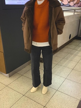 「LOWRYS FARM（ローリーズファーム）のストレッチヒールブーツ　851418（ブーツ）」を使った、あすさん（レディース・161cm）の冬コーディネート