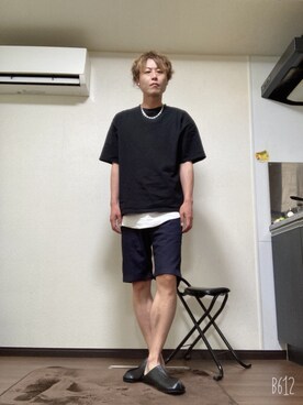 「CASPER JOHN（キャスパージョン）のアイテム（スリッポン）」を使った、jununoさん（メンズ・173cm）の夏コーディネート