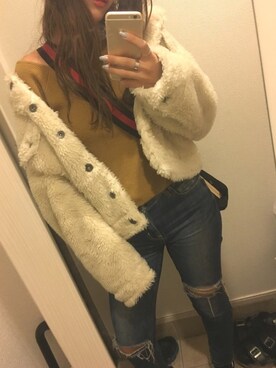 「MURUA（ムルーア）のオーバーボアＧジャン（ブルゾン）」を使った、りーちゃんさん（レディース・162cm）の秋コーディネート