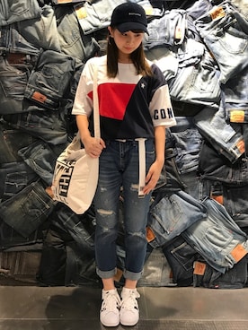 「CONVERSE（コンバース）のアイテム（帽子）」を使った、Right-on  TOKYOさん（レディース・155cm）の夏コーディネート