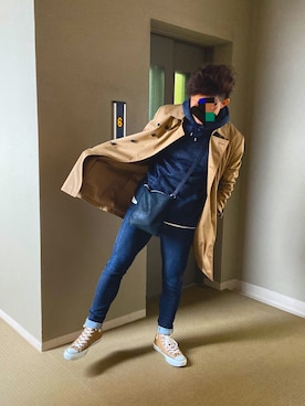 「NANO universe（ナノユニバース）のアイテム（トレンチコート）」を使った、Chuckyさん（メンズ・168cm）の春コーディネート