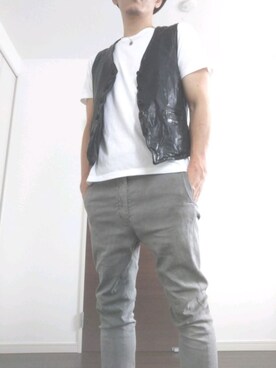 「ISAMU KATAYAMA BACKLASH（イサムカタヤマバックラッシュ）のアイテム（ベスト）」を使った、hmhsさん（メンズ・180cm）の夏コーディネート